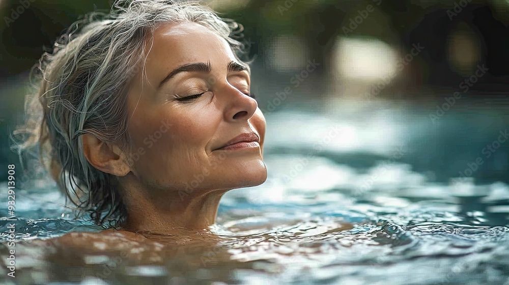 Fototapeta premium side view of active senior woman preparing to jump in swimming pool-art-scale-_x.jpeg