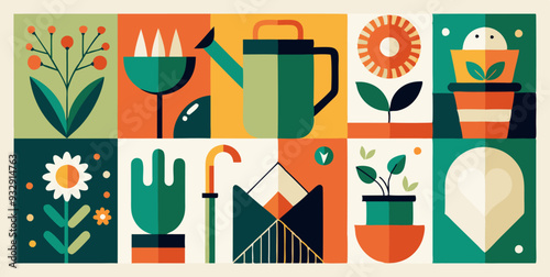 There are a large variety of plant and flower types shown in the illustration