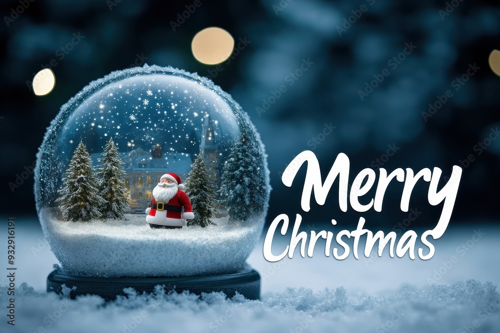 Fototapeta premium Christmas Snow Globe Collage: Images of snow globes with scenes of winter wonderlands and Santa. The text 