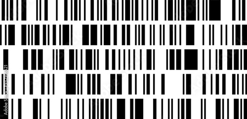 Seamless pattern with several vertical barcodes. Simple black and white vector bg. 2 bit image of machine coding for marking goods and reading by scanner. Irregular thin and thick lines