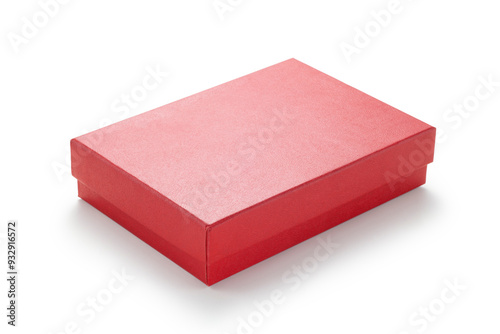 red paper box with lid on white background