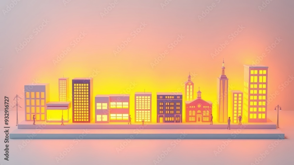 Paper Cityscape with Warm Glow