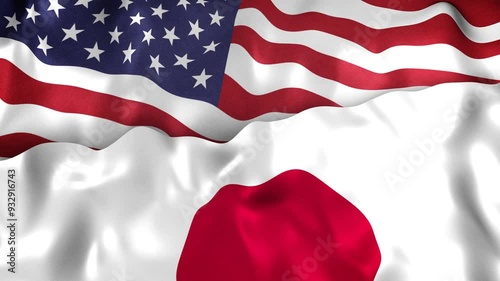 USA and Japan Flags together. Representing American and Japanese alliance, trade, friendship, other relations. Flag Animation.