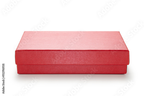 red paper box with lid on white background