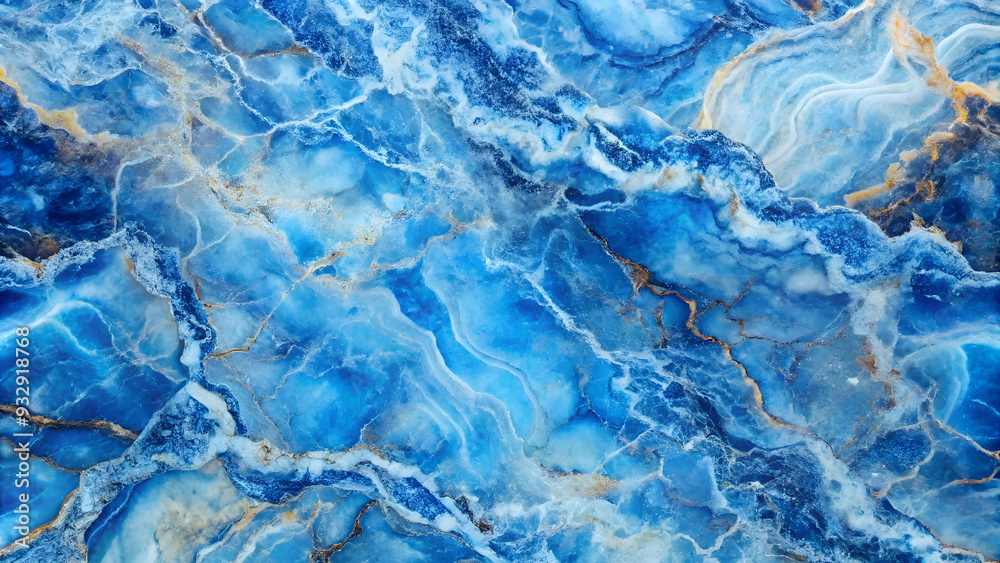 Obraz premium visually stunning blue and gold marble texture with intricate swirls and patterns. Deep blue hues interwoven with shimmering gold veins, evoking a sense of luxury