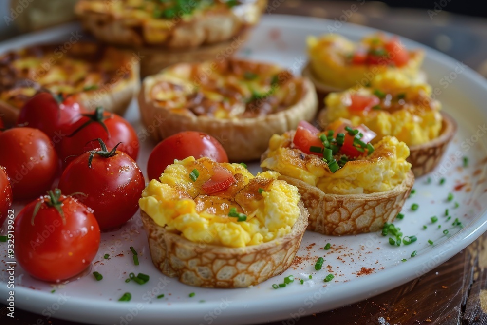 Scrambled eggs and mini quiches for a delicious breakfast Scrambled eggs and mini quiches for a delicious breakfast