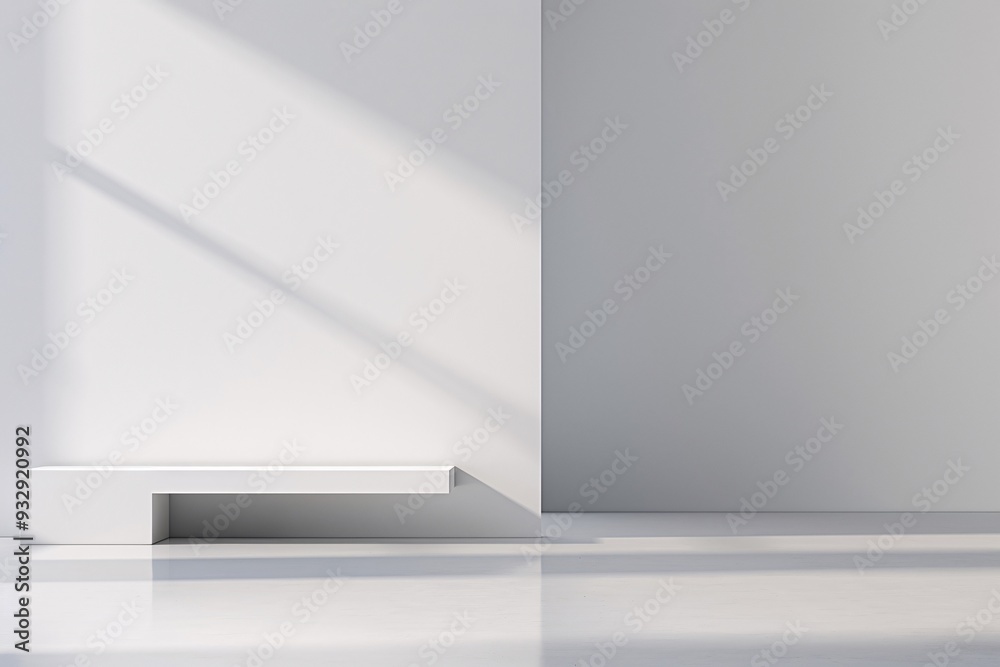 Fototapeta premium A sleek 3D environment with minimalistic design elements and a smooth finish offers a versatile backdrop for product presentations, with ample copy space for creative use.