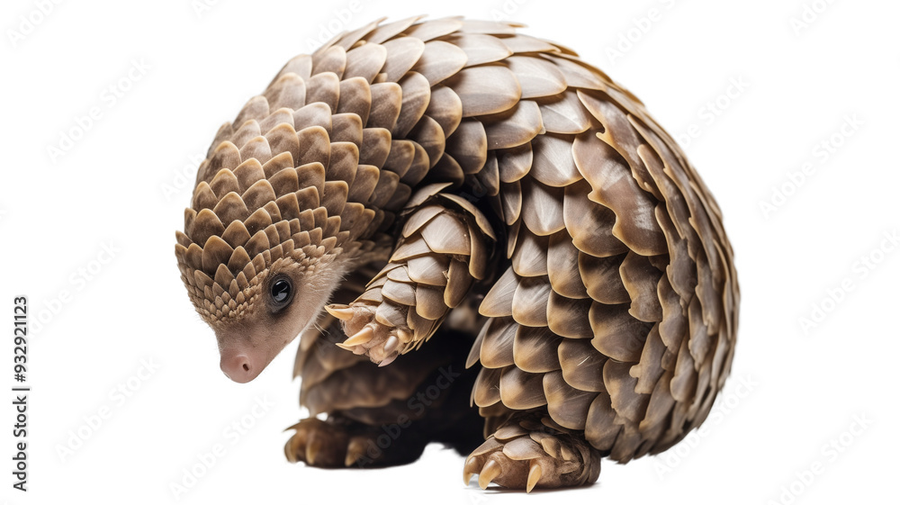 Pangolin curled into a ball, its textured scales clearly visible, isolated on transparent background Pangolin curled into a ball, its textured scales clearly visible, isolated on transparent background