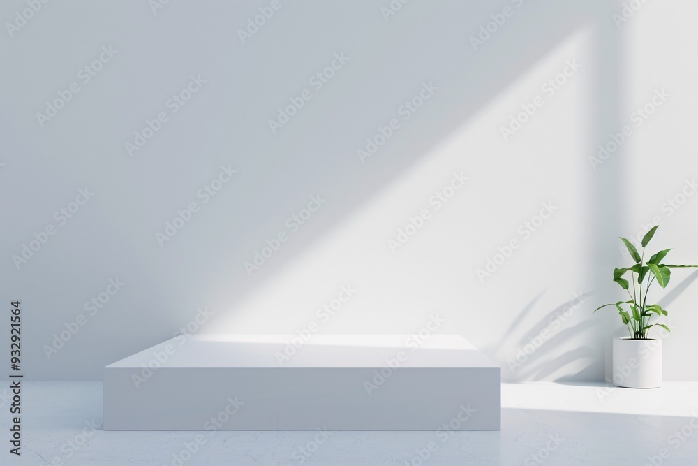 Fototapeta premium A sleek 3D environment with minimalistic design elements and a smooth finish offers a versatile backdrop for product presentations, with ample copy space for creative use.