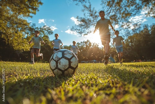  A family playing sports outdoors. Generative AI