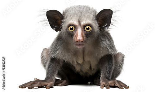 Aye-Aye with sitting, looking directly at the camera, isolated on transparent background