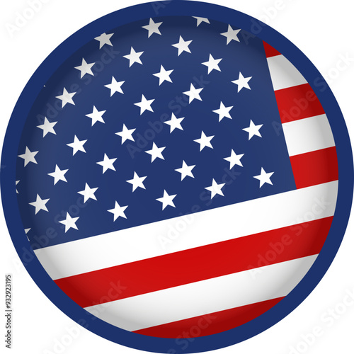 USA Flag. United States of America Circle Flag. Circle Button Icon