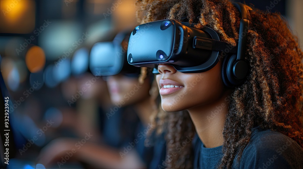 happy student wearing virtual reality goggles at school in computer science class playing,her schoolmate-art-scale-_x.jpeg happy student wearing virtual reality goggles at school in computer science class playing,her schoolmate-art-scale-_x.jpeg