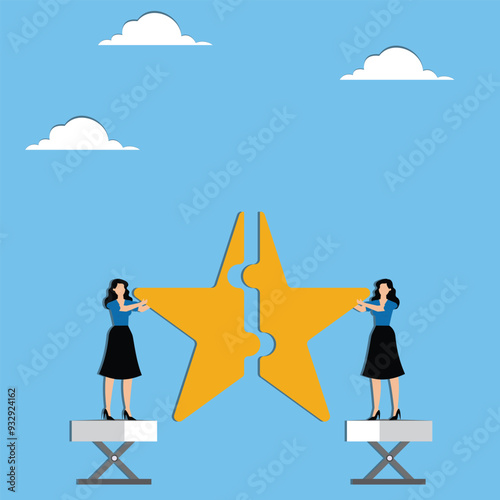 Women put together star like puzzle
