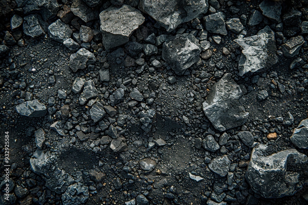 Top view of black soil texture background with close up macro view of dirt and stones text space Top view of black soil texture background with close up macro view of dirt and stones text space