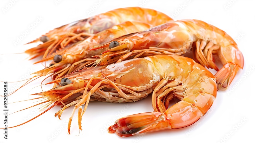 Three Cooked Shrimps on White Background Three Cooked Shrimps on White Background