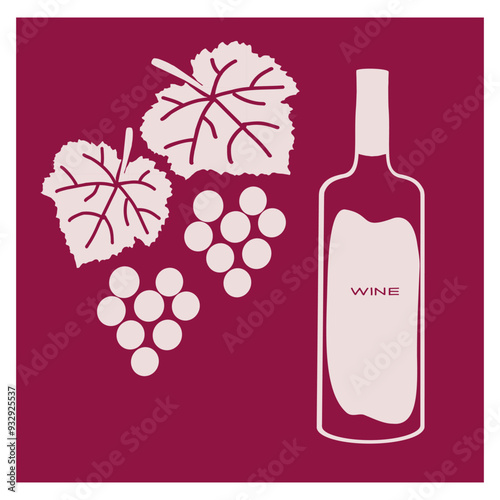 Wine grapes and a bottle displayed against a maroon background during a cozy evening