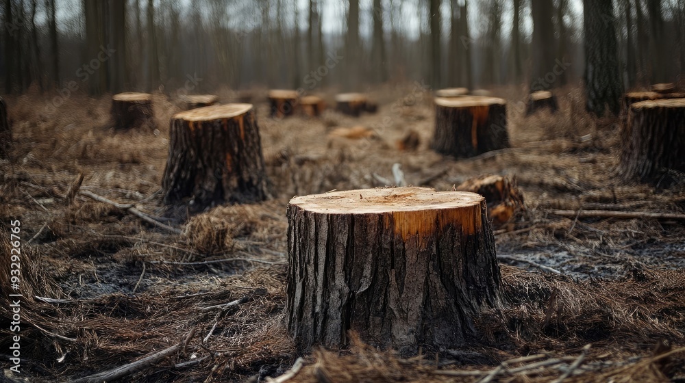 Forest with Cut Down Tree Stump, Surrounded by Barren Terrain Forest with Cut Down Tree Stump, Surrounded by Barren Terrain
