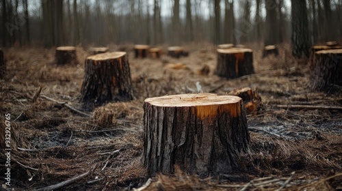 Forest with Cut Down Tree Stump, Surrounded by Barren Terrain