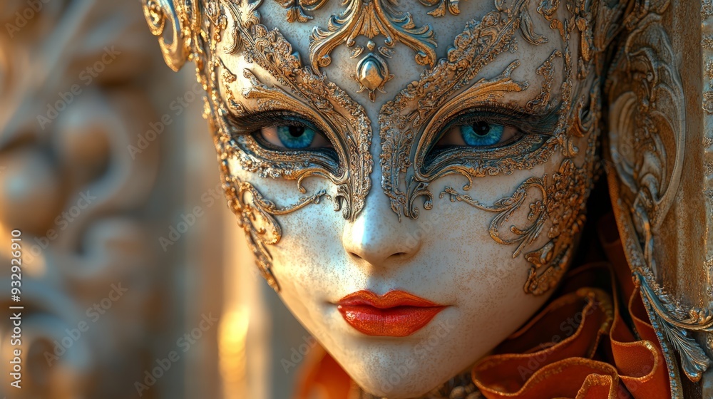 Venetian carnival patterns, ornate details, festive fashion style, 3D illustration Venetian carnival patterns, ornate details, festive fashion style, 3D illustration
