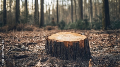 Forest with Cut Down Tree Stump, Surrounded by Barren Terrain