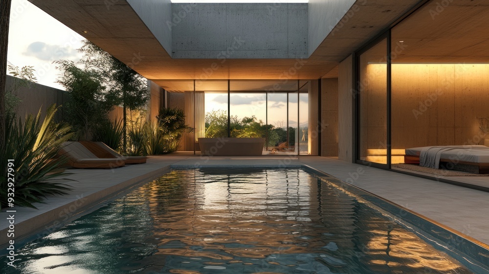 Fototapeta premium Modern Minimalist Home with Pool and Patio