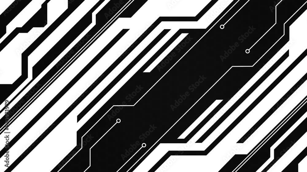 Abstract geometrical cyber tech metaverse animation render digital web 3 horizontal dark design template blank with place for text. Geometrical white sci fi cyberpunk shapes interface hud hui