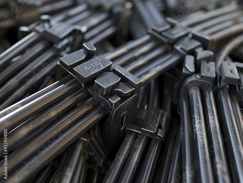 3D render of industrial cable ties and locks, high detail photo