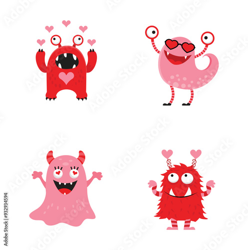 Funny Valentine Monster on White Background