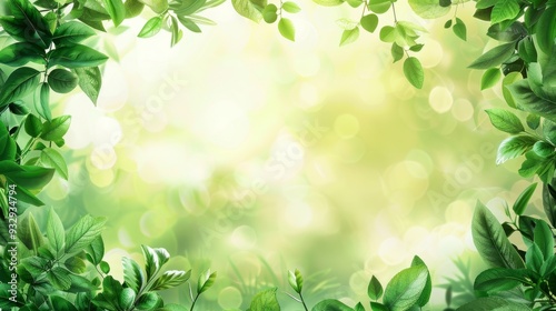 Green leaves and square frame of spring backdrop background