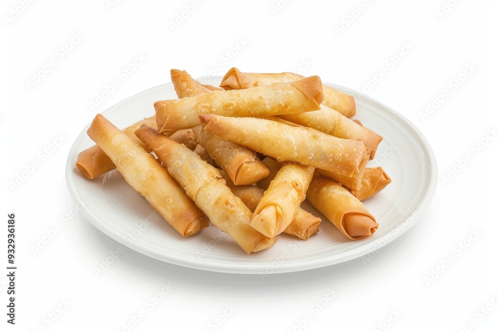 Traditional Indonesian spring roll on white plate with white background Traditional Indonesian spring roll on white plate with white background