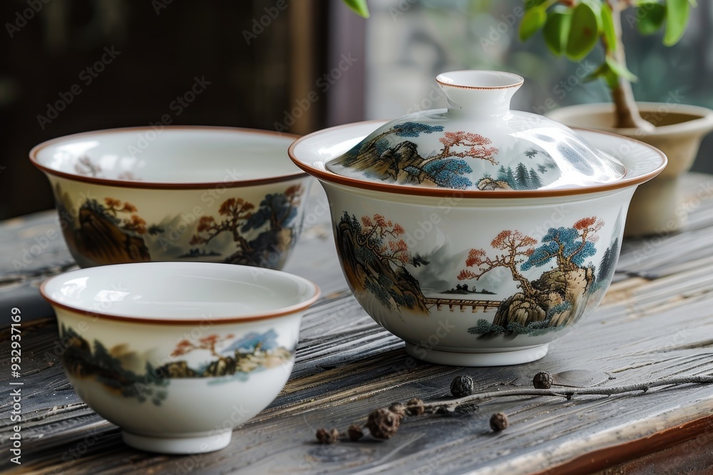 Traditional porcelain tea bowl with lid from Jingdezhen China for kung fu tea ceremonies Traditional porcelain tea bowl with lid from Jingdezhen China for kung fu tea ceremonies