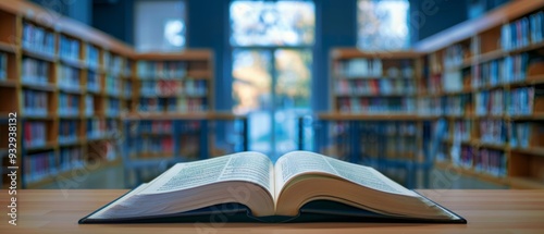 Open book in a library room of high school blur background photo