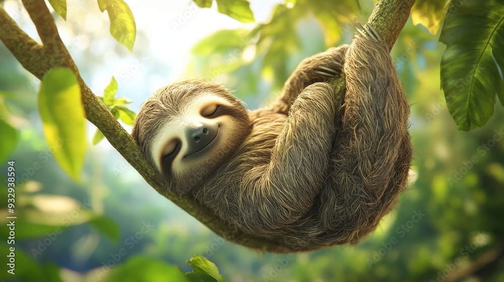 Adorable Sloth Sleeping on a Branch in a Lush Rainforest Canopy - Wildlife Photography Adorable Sloth Sleeping on a Branch in a Lush Rainforest Canopy - Wildlife Photography