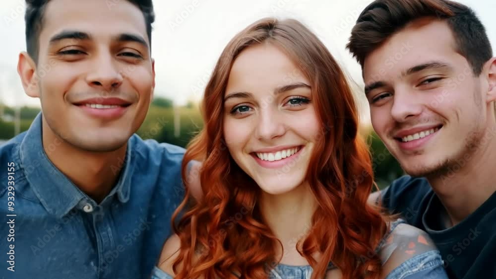 Friends enjoying a sunny day together outdoors in a park during summer Friends enjoying a sunny day together outdoors in a park during summer