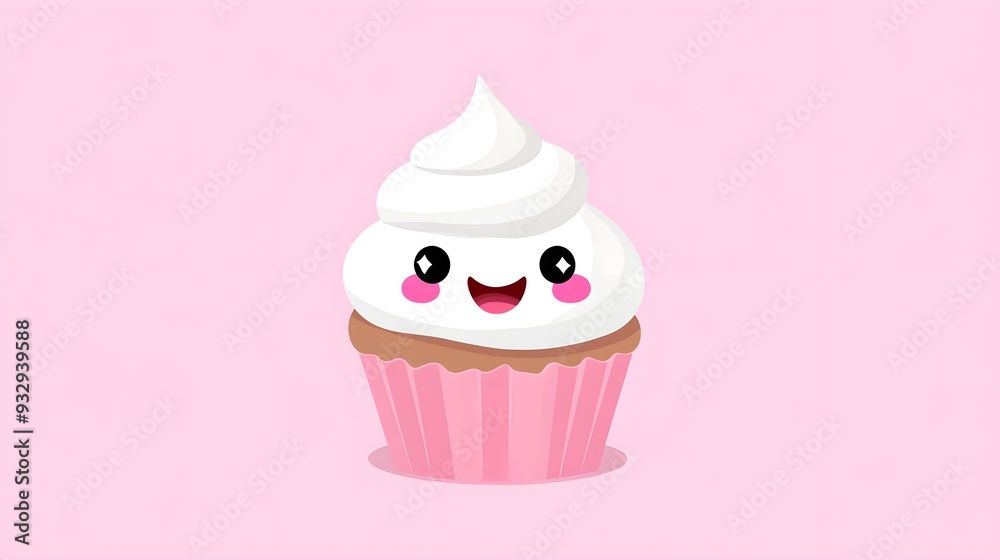 Adorable cupcake, cheerful expression, kawaii style, pink background Adorable cupcake, cheerful expression, kawaii style, pink background