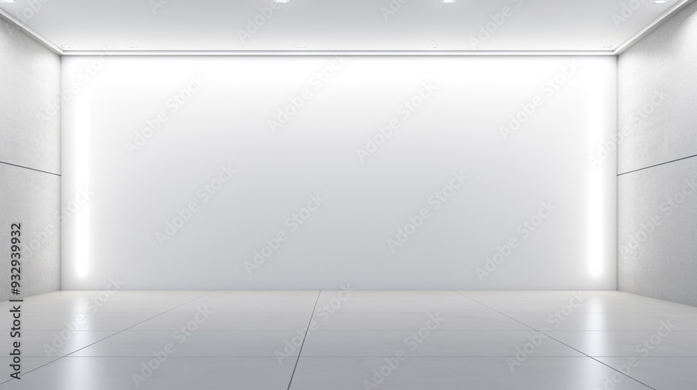 Perspective view of blank light wall with place for poster or banner in a modern office corridor interior. Perspective view of blank light wall with place for poster or banner in a modern office corridor interior.