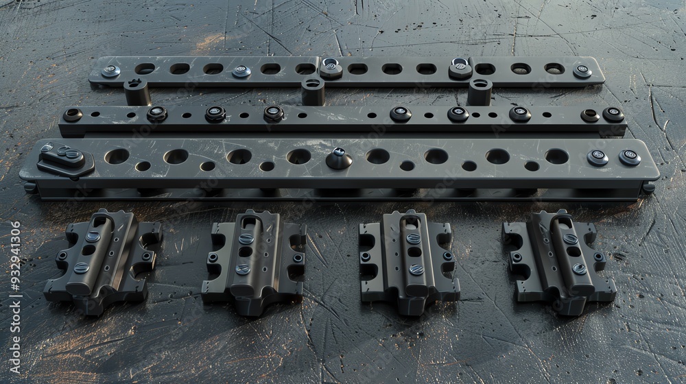 Detailed 3D render of industrial clamps and brackets