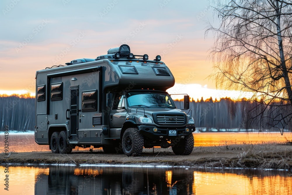 Travel with off road camper 4x4 motorhome truck to enjoy nature