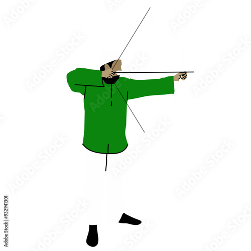 illustration of a muslim man aiming with a bow and arrow 