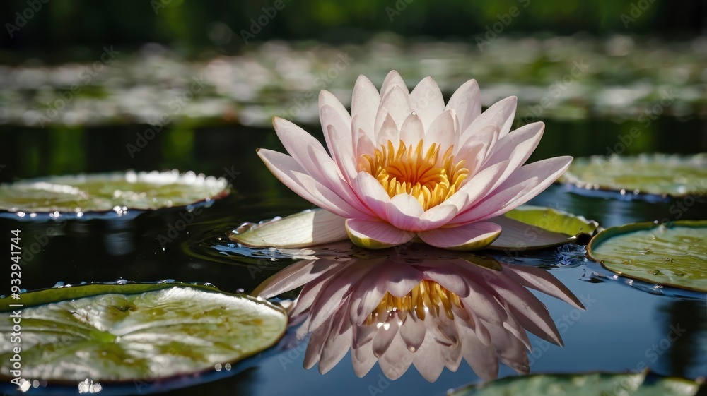 Close-up view of water lily in calm pond Close-up view of water lily in calm pond