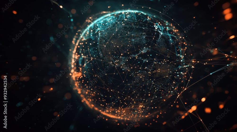 Obraz premium Abstract Digital Globe with Network Connections and Bokeh Lights - Futuristic Technology Concept.