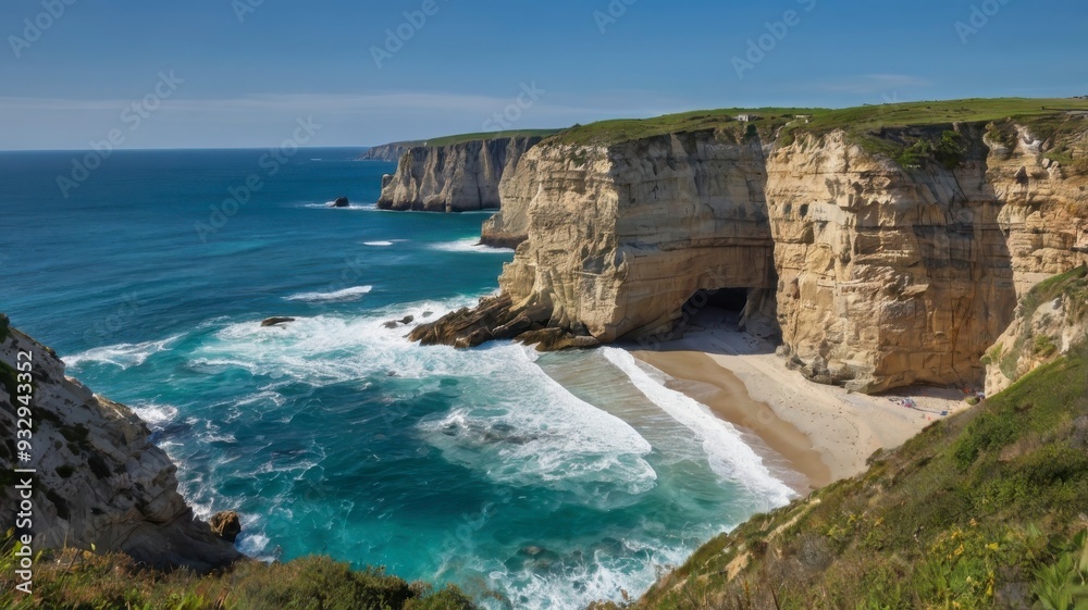 Coastal cliffs and blue sea panoramic view Coastal cliffs and blue sea panoramic view