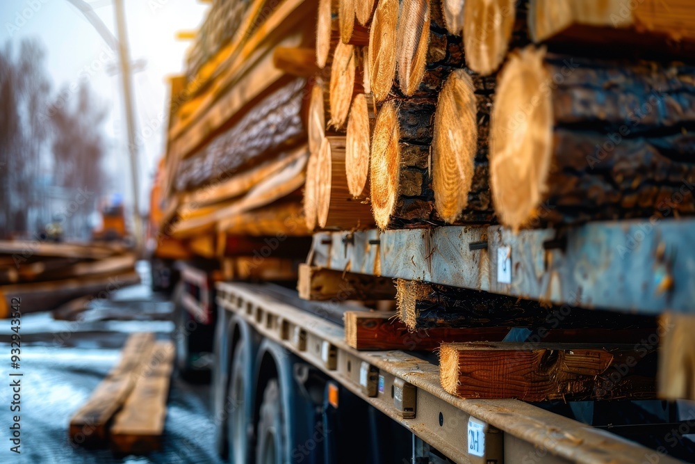 Truck carrying lumber parked for inspection Truck carrying lumber parked for inspection