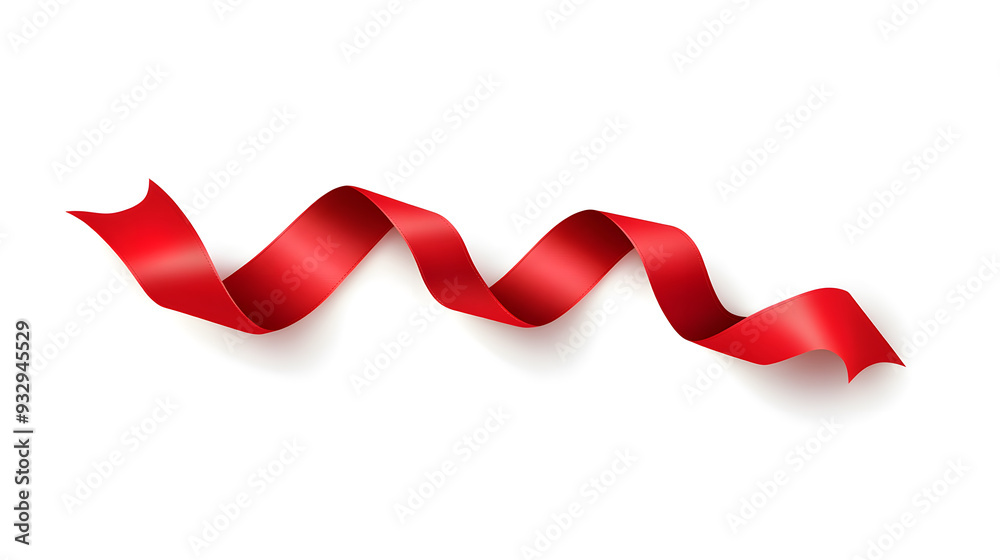 Red ribbon in vector style, curve badge, label, isolated on white background