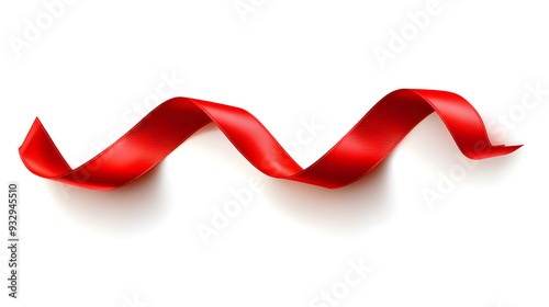 Red ribbon in vector style, curve badge, label, isolated on white background