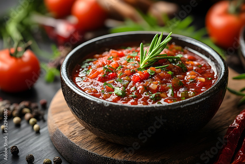 Bowl of Mexican Tomato salsa sauce commercial advertising photo photo