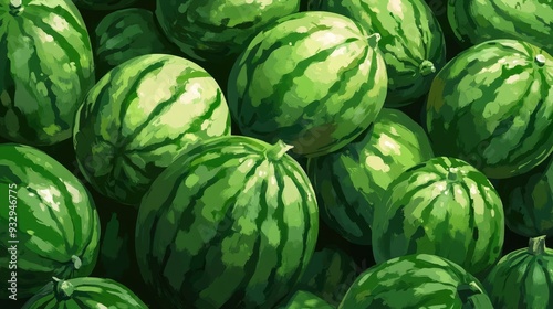 Pattern of Numerous Sweet and Fresh Green Watermelons