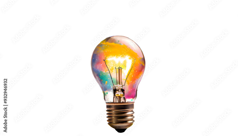 Creative light bulb explodes with colorful paint Splash on a white isolated background. Generative AI. Creative light bulb explodes with colorful paint Splash on a white isolated background. Generative AI.