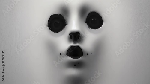 Distorted Face Emerging from Liquid with Dark Eyes and Mouth